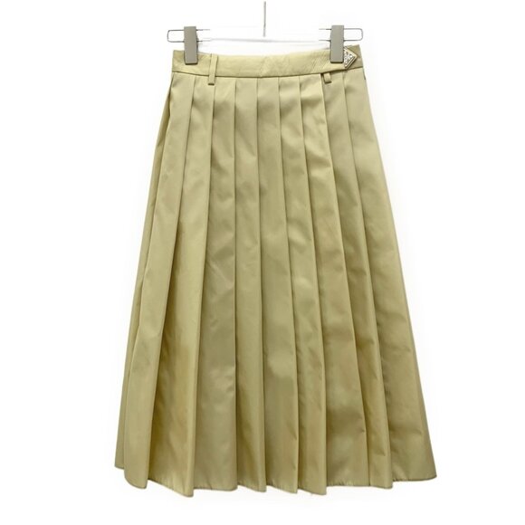 Prada Re-Nylon Khaki Pleated Skirt With Logo Triangle Size XS Brand New With Tag - Picture 1 of 8